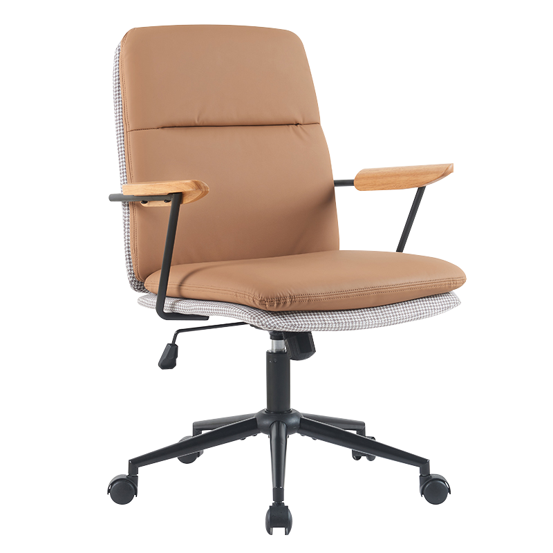 Aardse gele houten armleuning, dubbel kussen, thuisbureaustoel (X-5135)