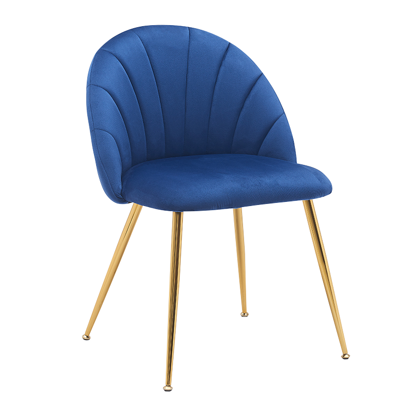 Blauwe fluwelen eetkamerstoelen met lage rugleuning en houten accent (Y-C28)