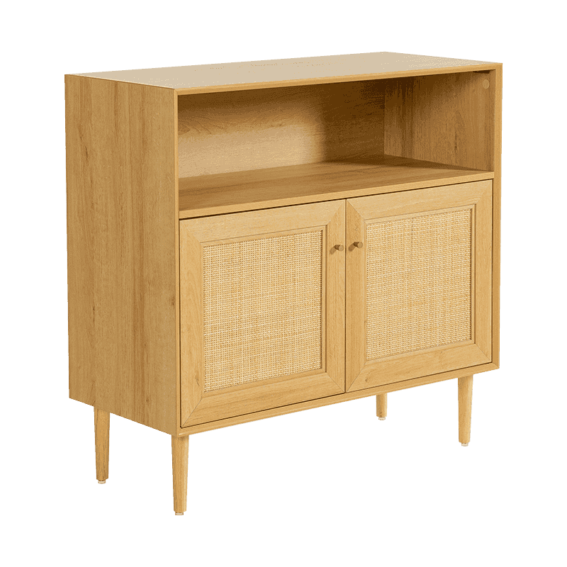 Rustieke opbergkast met twee deuren in houtkleur en rotandeur (Y-C43)