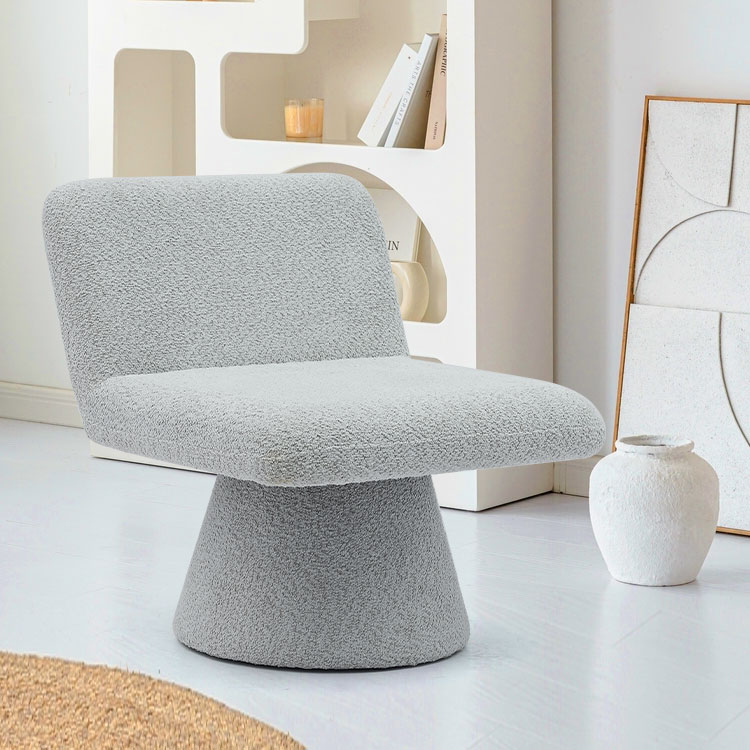 Moderne grijze gestoffeerde draaibare lounge-accentstoel, stoffen woonkamer, enkele fauteuil (GY-642)