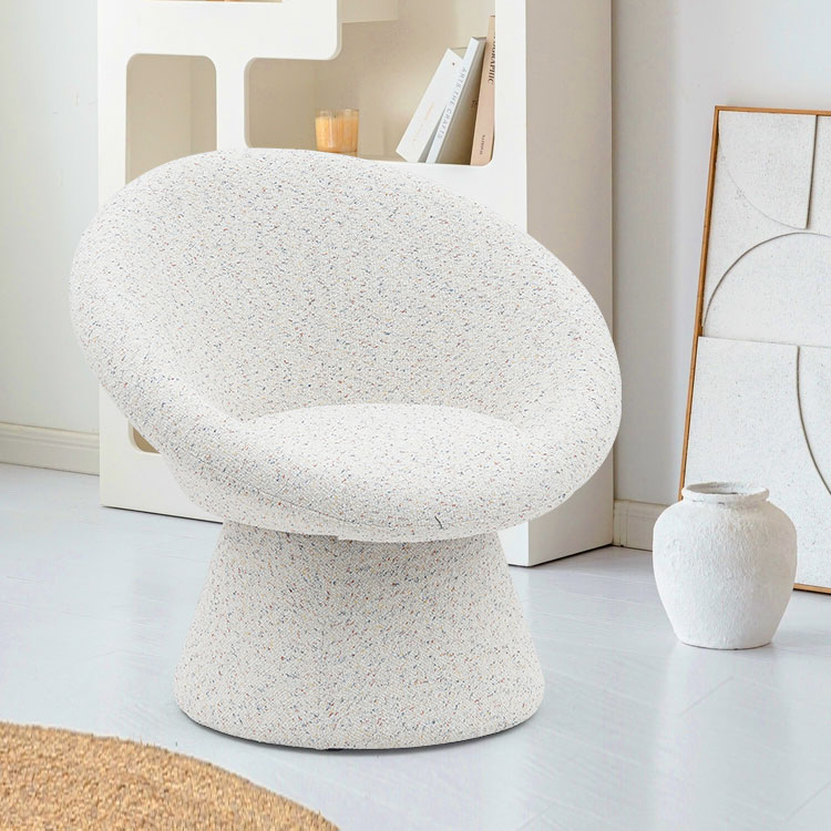 Nordic witte stof luie ronde vorm woonkamer stoel eenzitsbank Accent lounge stoelen met rugleuning (GY-645)