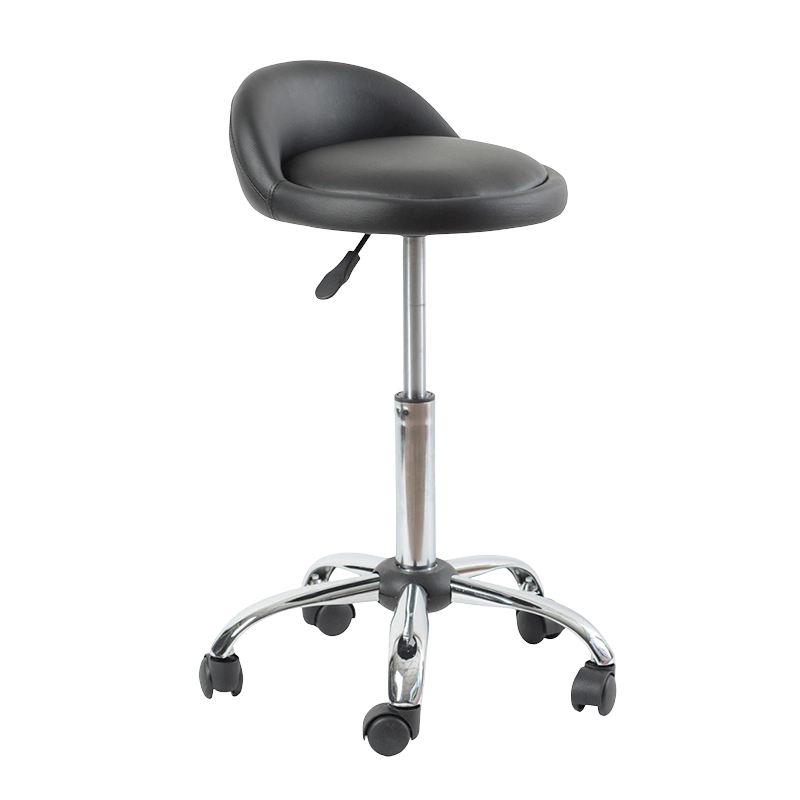 Zwarte PU lage rug ronde stoel draaibare lift barkruk met wielen (GY-1021A)