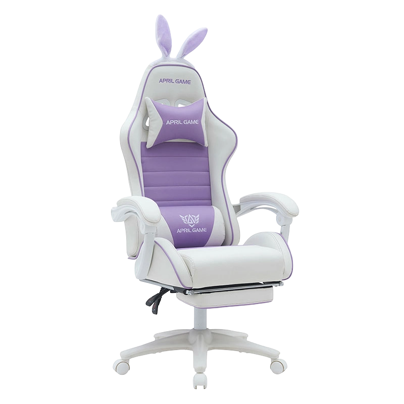 Synthetisch leer 360 Draaibaar PVC PU Comfortabel Liggend schattig wit paars Meisje Gaming Stoel Silla Gamer voor Racing (T-7114B)