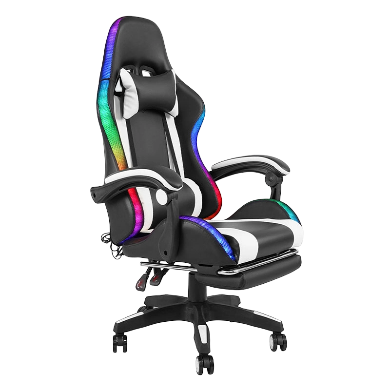Witte professionele draaibare recling RGB gamer verstelbare armleuning led-gamingstoel met voetsteun (Y-2442)